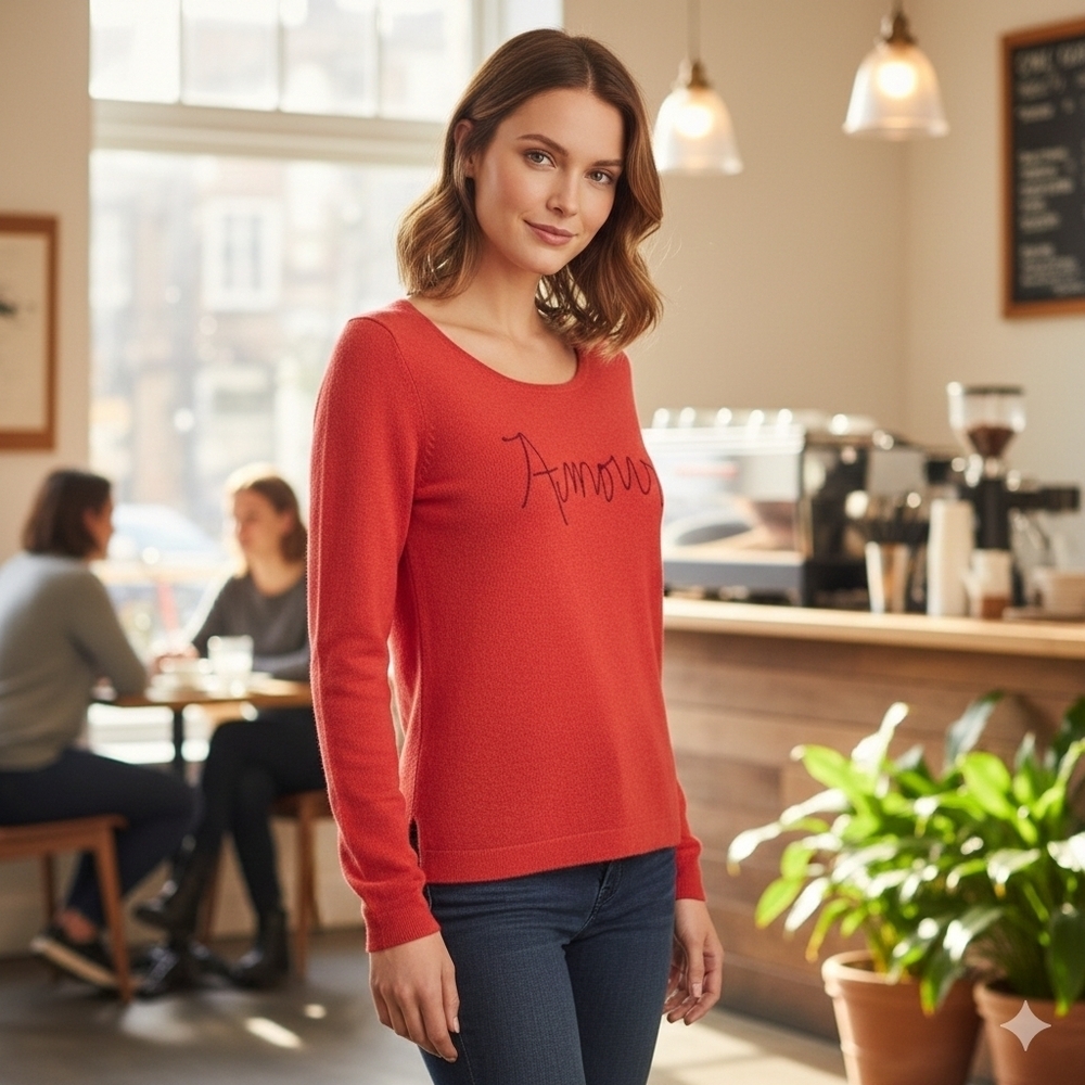 Old Navy Women's Feminine Valentine Red Knit 'Amour' Crewneck Sweater Size XS